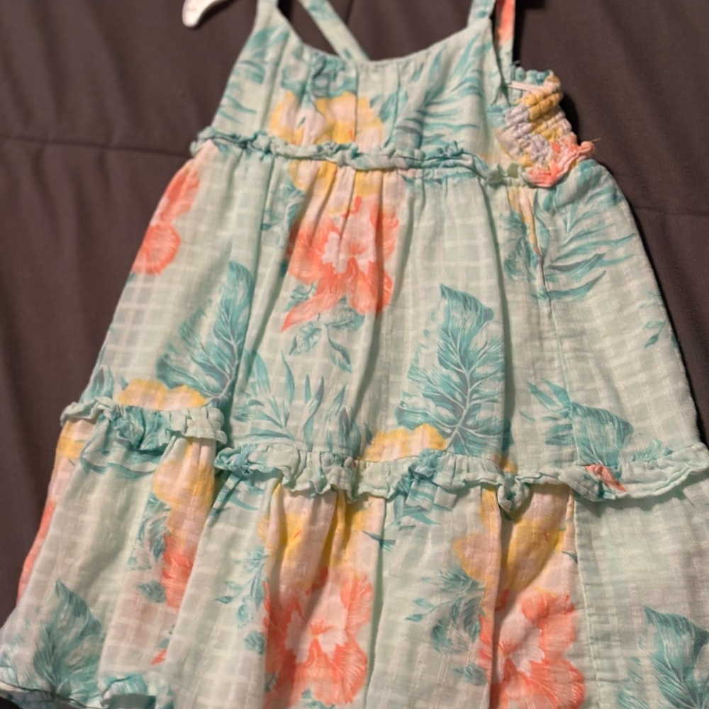 Janie and Jack Mint Floral Sundress with Coral and Yellow Accents